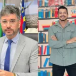 Diogo Azevedo e Alisson Sá lado a lado. Do lado esquerdo, Diogo tem pele clara, cabelos grisalhos e óculos de grau, usa paletó cinza, camisa clara e gravata azul. Do lado direito, Alisson tem pele clara, cabelos escuros e barba. Ele sorri com os braços cruzados.